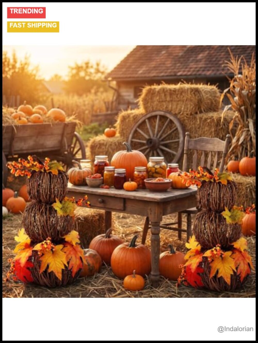 Wicker Rattan Pumpkin 3-Tier Stackable Fall Decor Set - Picture 5 of 6